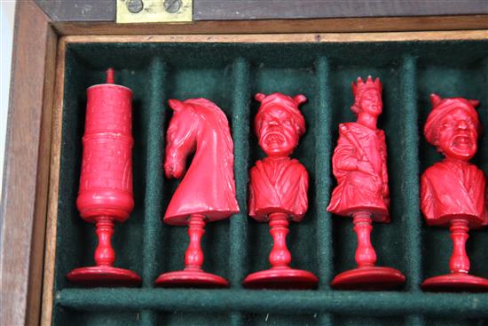 An 18th century French carved ivory Dieppe figural chess set,